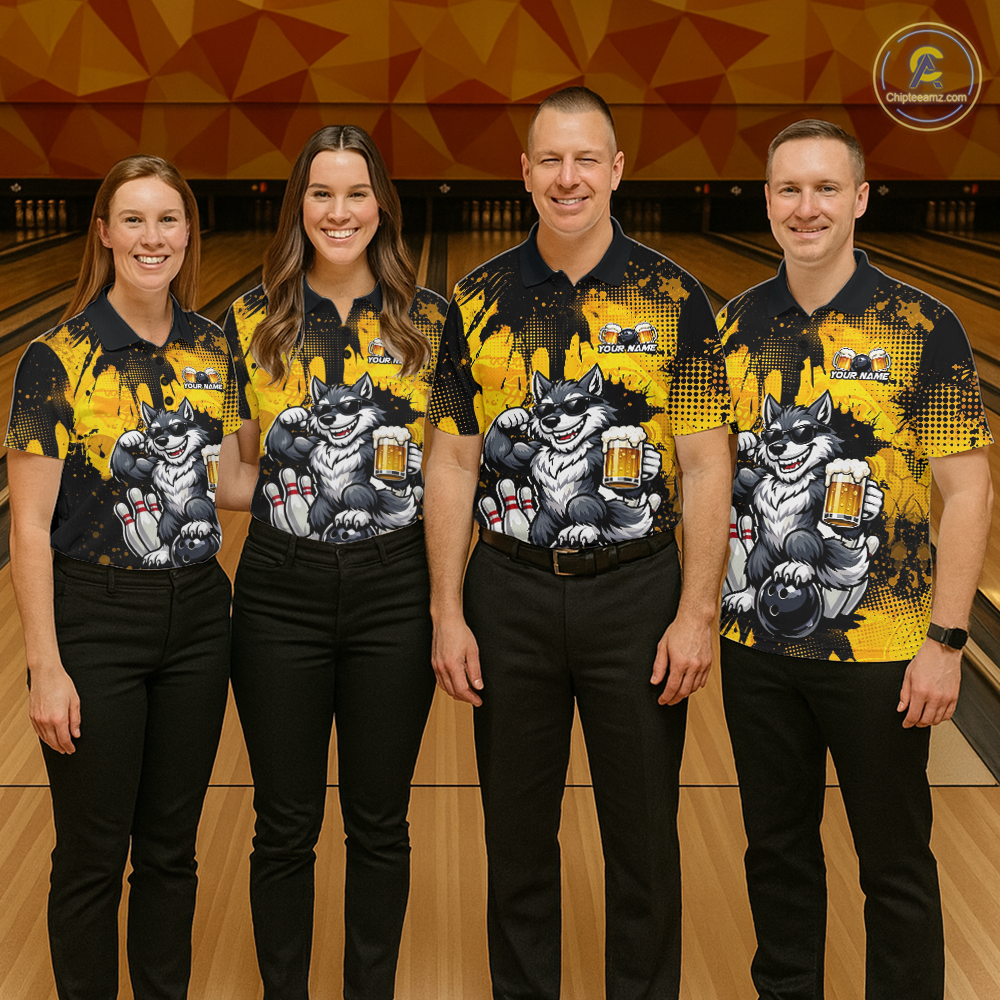 Custom Beer Wolf Bowling Jersey Bowling Team Shirts Bowling Polo & 1/4 Zip