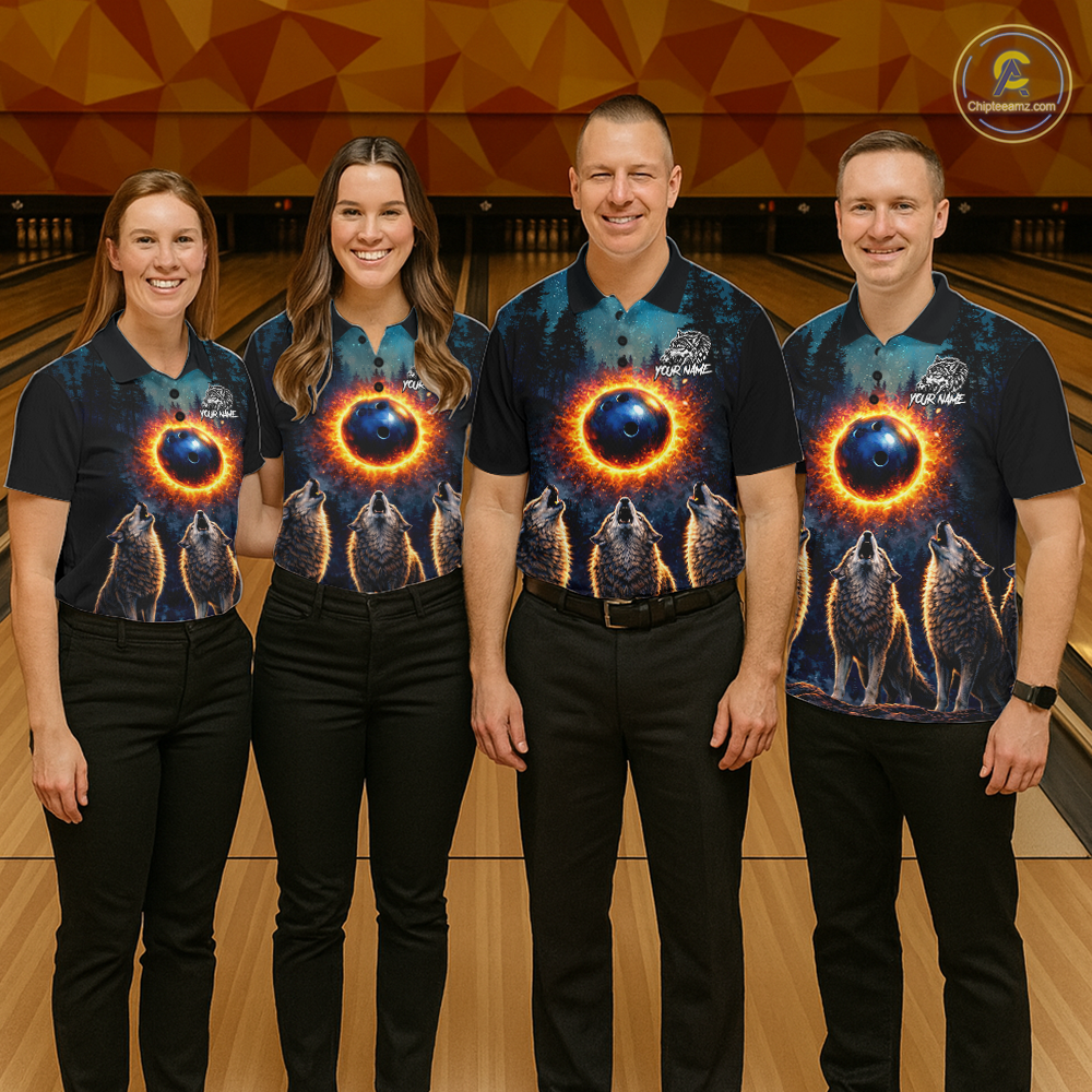 Flame Wolf Bowling Jersey Bowling Uniform Polo &1/4 Zip Custom Bowling Team Shirts