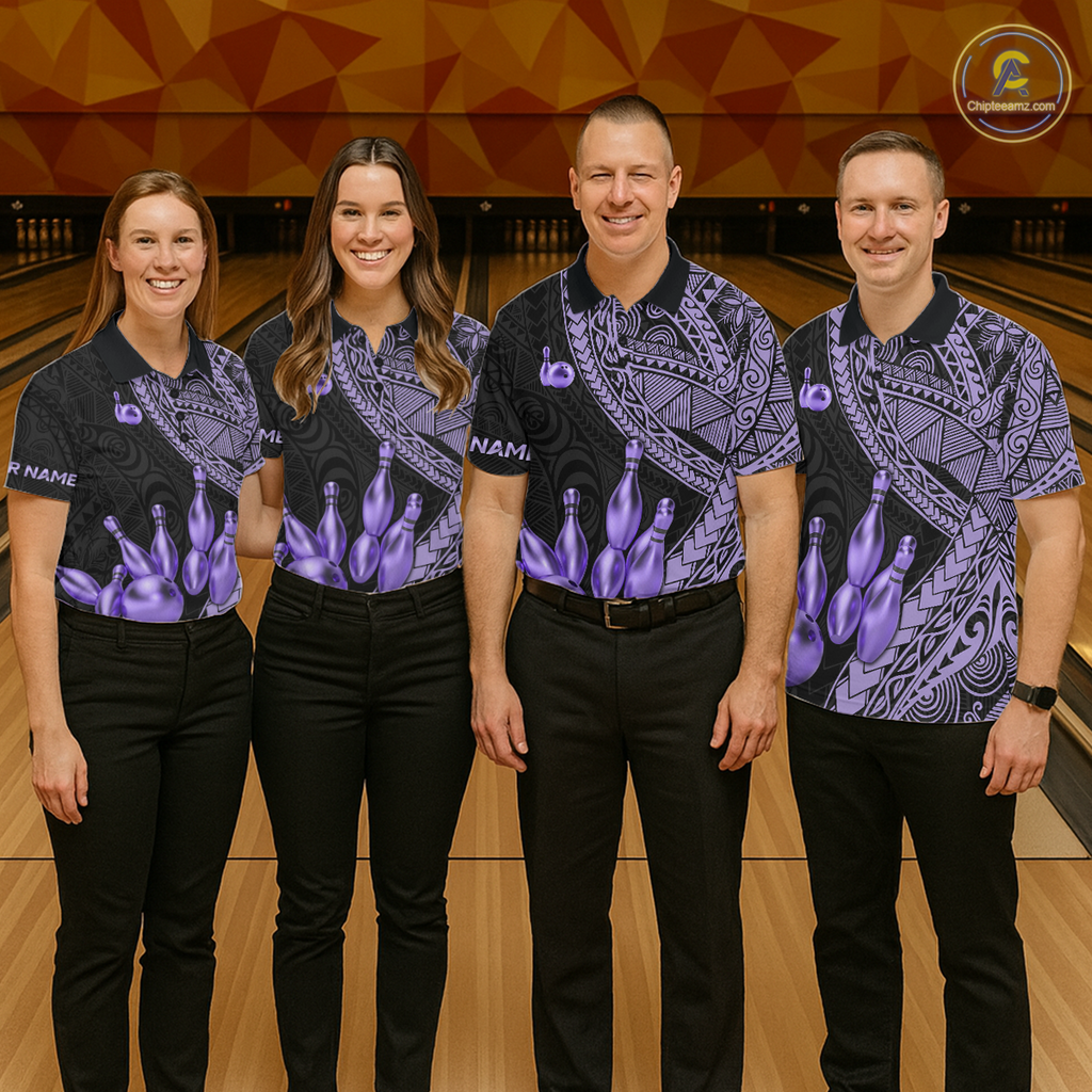 Black and Purple Tribal Pattern Bowling Jersey Bowling Uniform Bowling Team Shirts