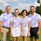 Violet And Blue Square Pattern Golf Polo Shirt Custom Name Golf Tops