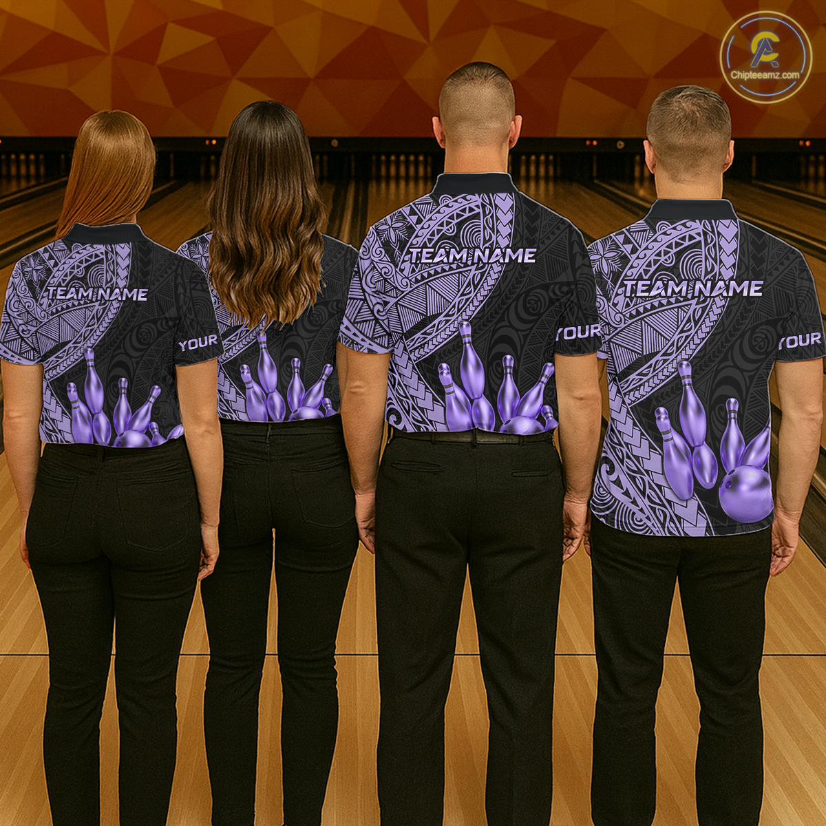 Black and Purple Tribal Pattern Bowling Jersey Bowling Uniform Bowling Team Shirts
