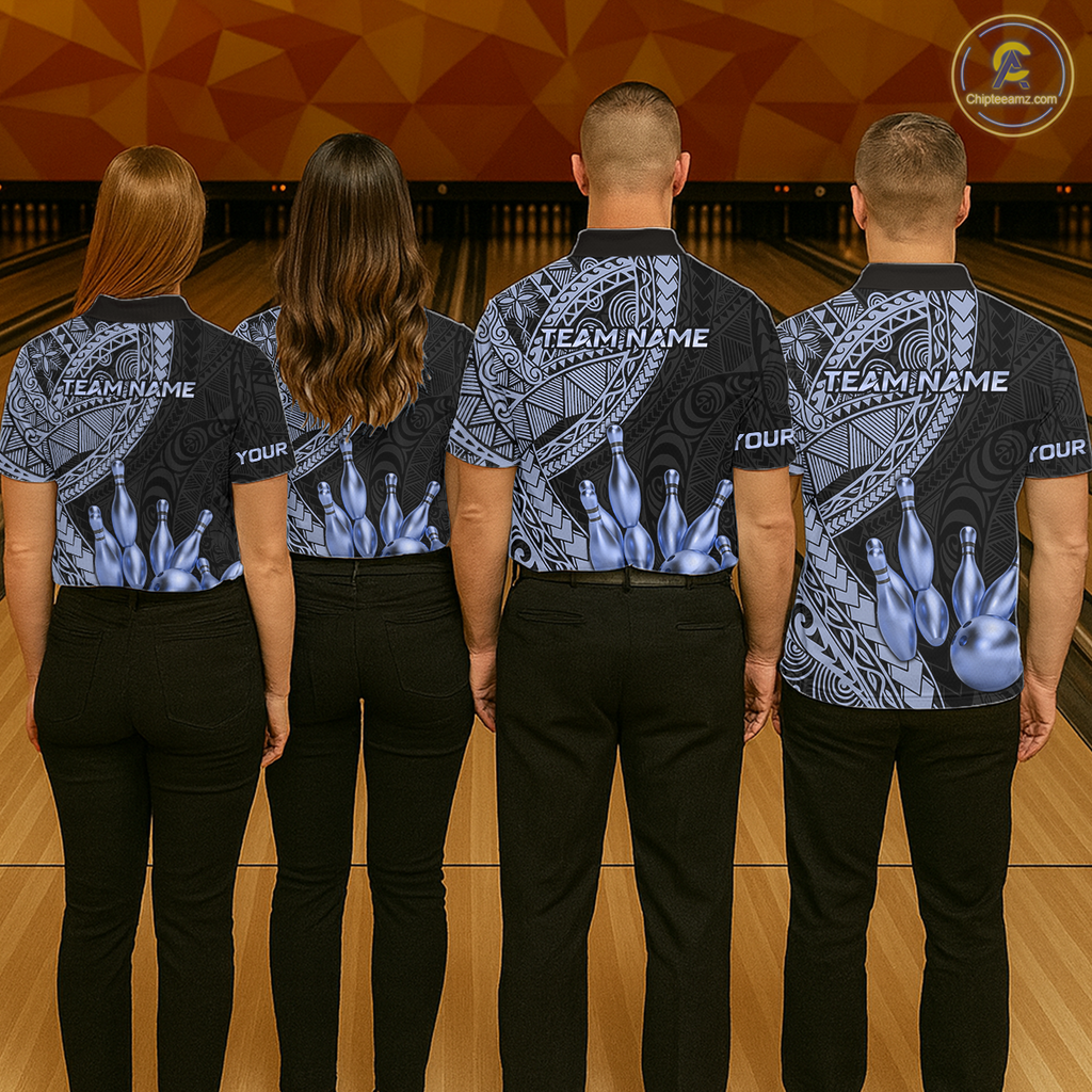 Black and Blue Tribal Pattern Bowling Jersey for Woen Bowling Uniform Bowling Team Shirts