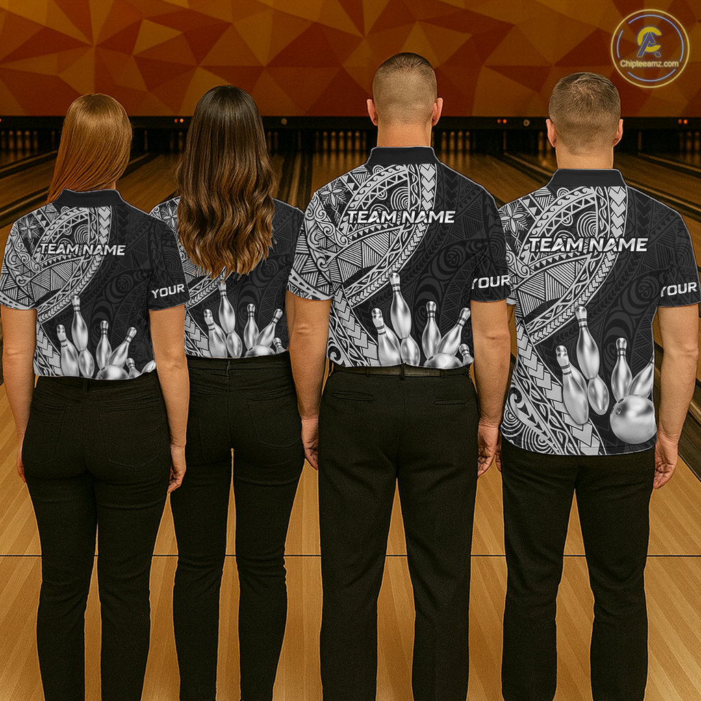 Black and White Tribal Pattern Bowling Jersey Bowling Uniform Bowling Team Shirts