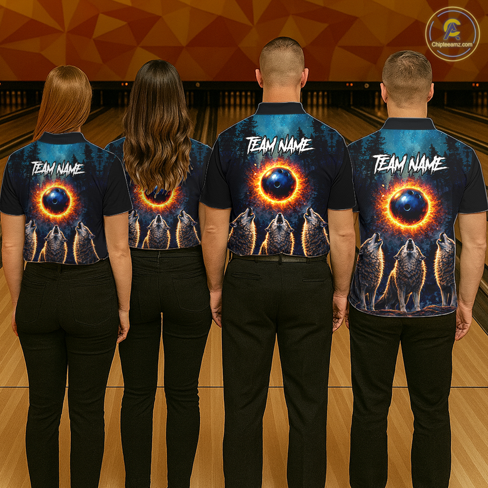 Flame Wolf Bowling Jersey Bowling Uniform Polo &1/4 Zip Custom Bowling Team Shirts