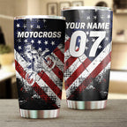 Custom USA Flag Motocross Tumbler Cup - Off-Road Dirt Bike Tumbler Biker Patriotic Gift Drinkware