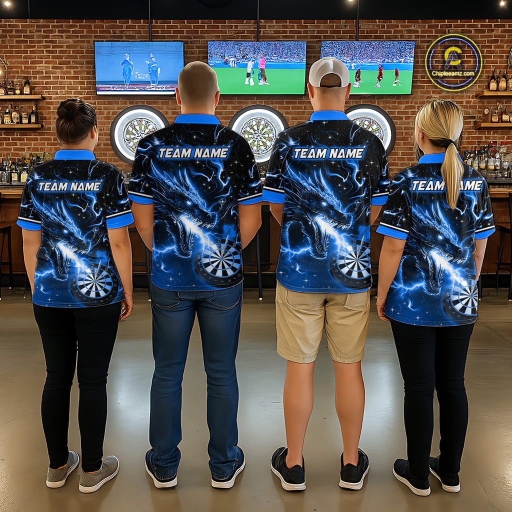 Custom Blue Galaxy Dragon Darts Shirt Darts Team Jerseys Dartboard Shirt