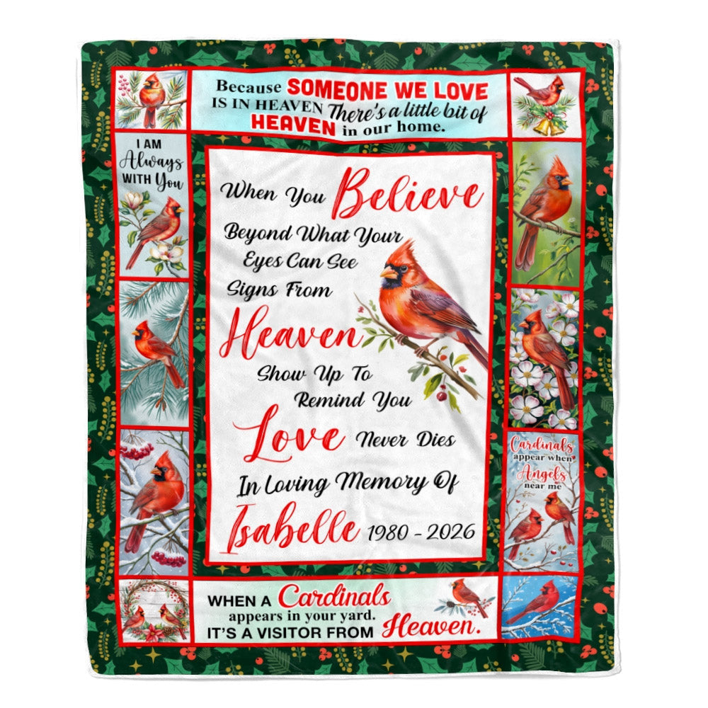 Red Bird Date Memorial Cardinal Appears in Loving Memory Fleece Throw Blanket