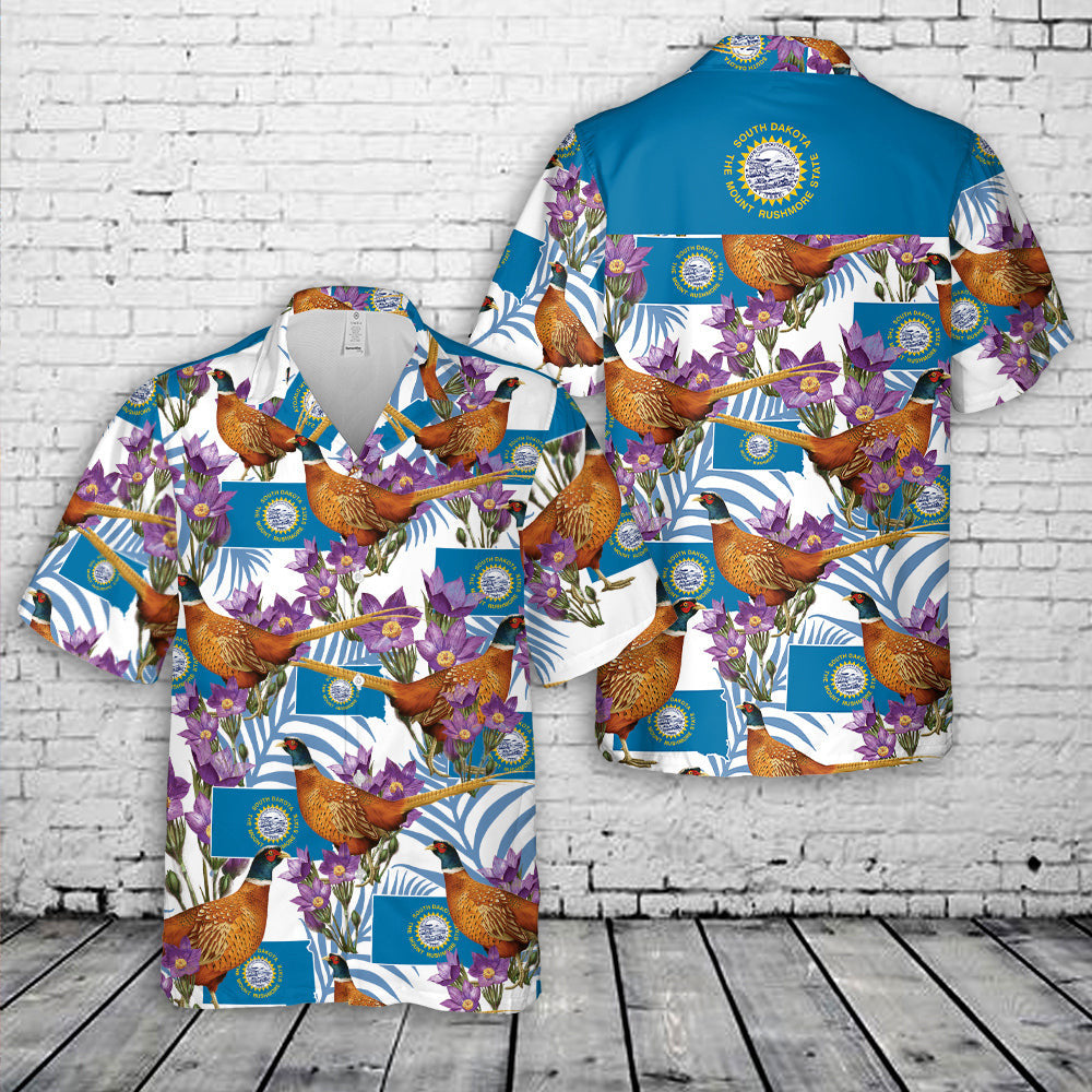 South Dakota State Bird and Flower Ring-necked Pheasant Hawaiian Shirt