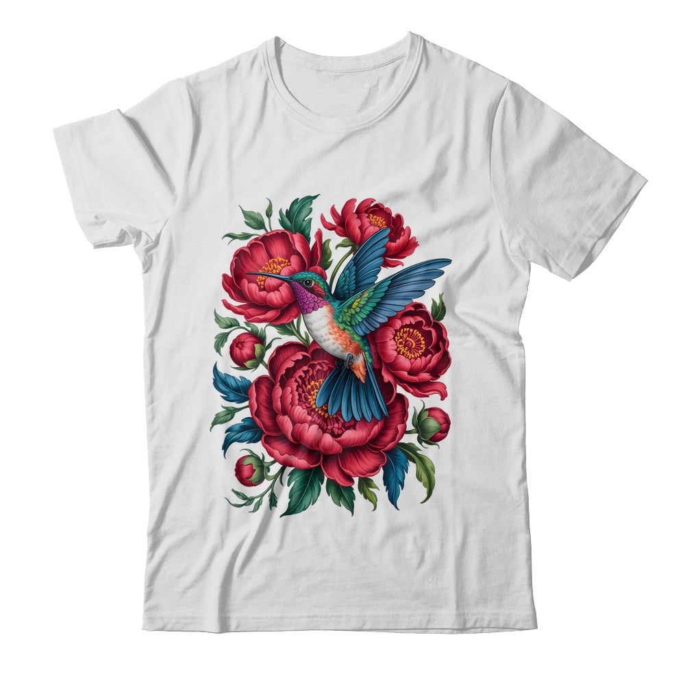 Enchanted Hummingbird Rose Cottagecore Floral Bird Graphic Tee