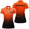 Black And Orange Custom Skull Pickleball Shirts For Women, Halloween Pickleball Team Outfit, Pickleball Polo Shirts