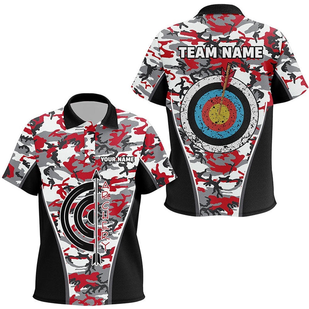 Red Camo Target Archery Polo Shirts Archery Polo Custom Archery Team Shirts, Custom Archery Team Polo Shirt