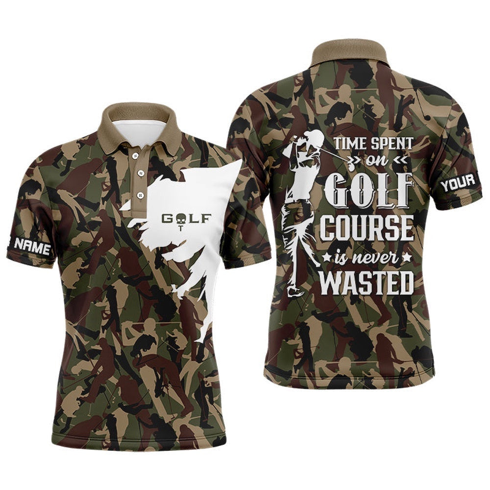 Men's Golf Polo Shirt Custom Camo Golf Shirt Time Spent On Golf Course Is Never Wasted Men Golf Apparel, Golf Polo Shirt, Golf Shirts