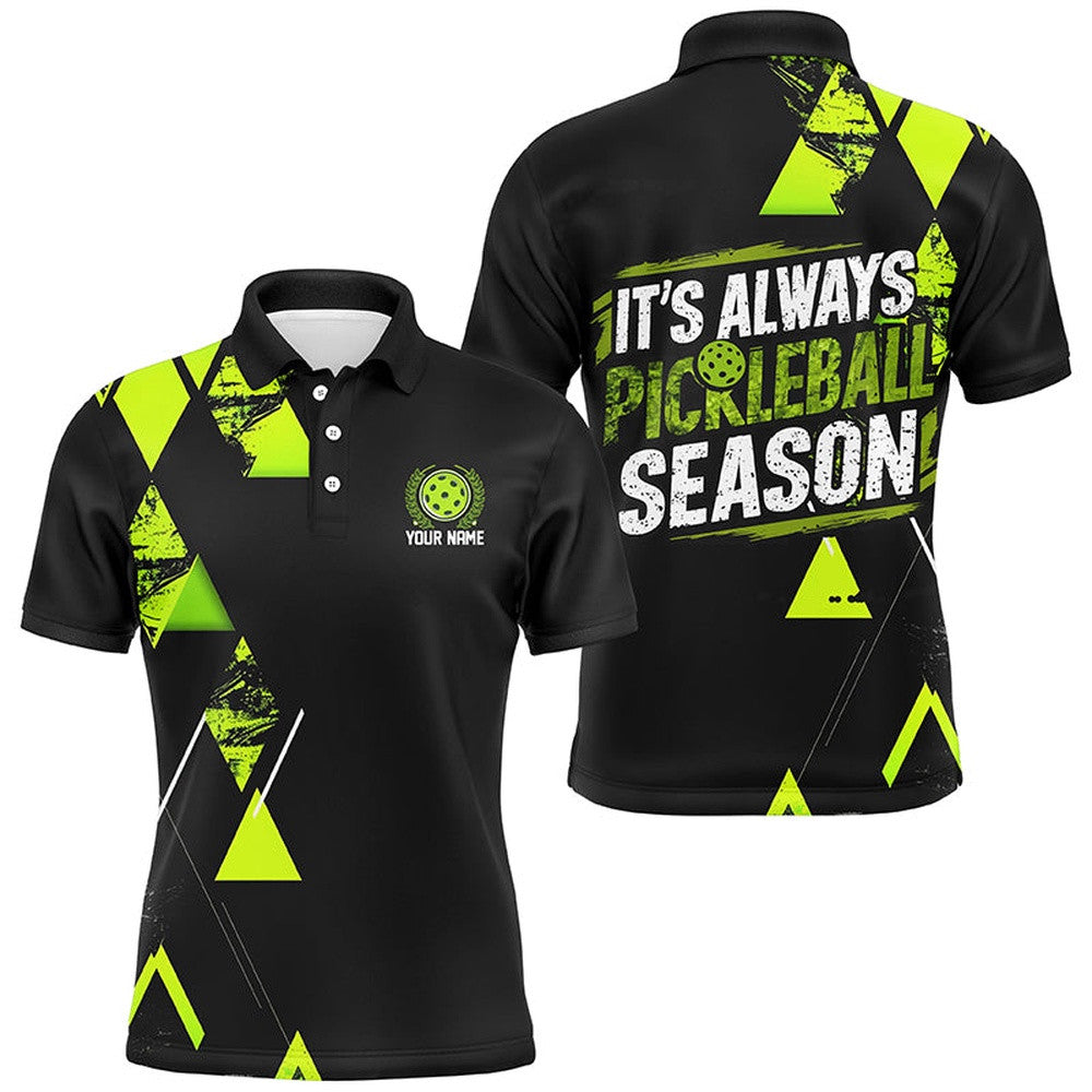 Men's Pickleball Shirts With Custom Name Sayings It's Always Pickleball Season Green, Pickleball Polo Shirts