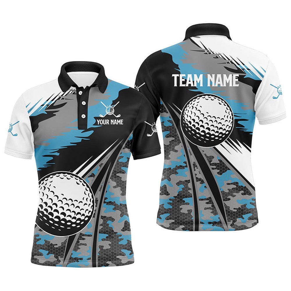 Men's Golf Polo Shirts Custom Blue Camo Golf Ball Golf Attire For Men For Men, Golf Polo Shirt, Golf Shirts