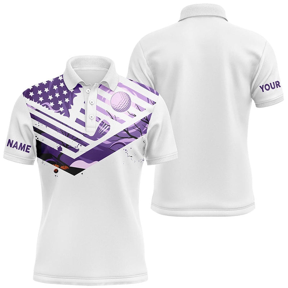 Men's Golf Polo Shirts Purple American Flag Custom Halloween White Golf Shirt, Golf Polo Shirt, Golf Shirts