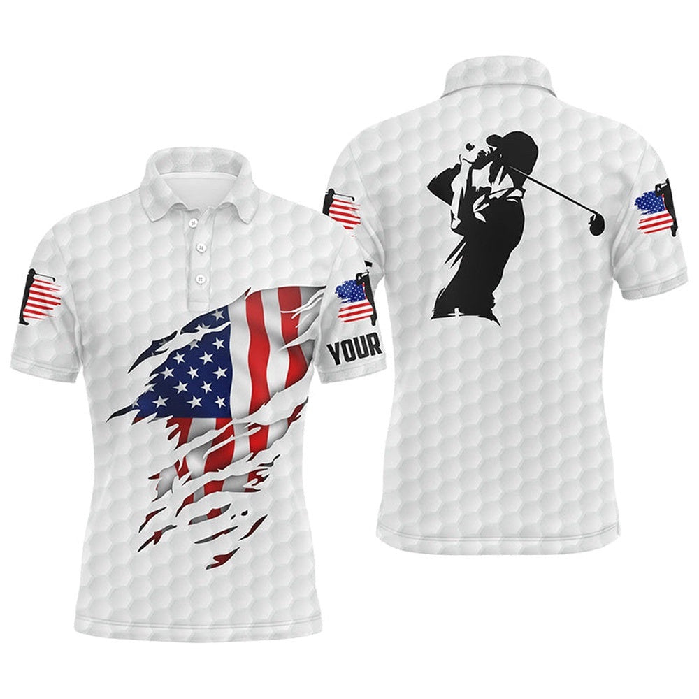 Men's Golf Polo Shirts American Flag Patriotic Golf Shirts Custom Polo Golf Tops For Men White, Golf Polo Shirt, Golf Shirts
