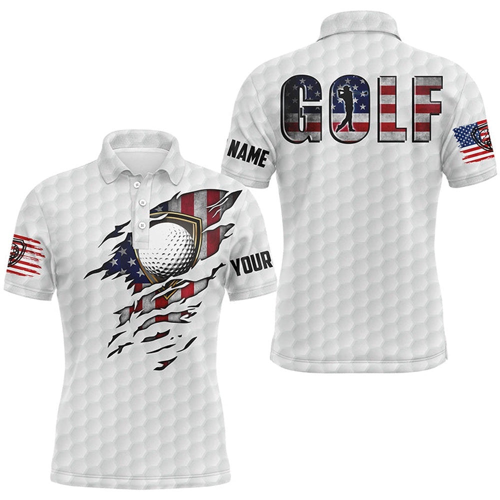 Men's Golf Polo Shirts Vintage American Flag Custom Team Golf Shirts, Patriot White Golf Tops, Golf Polo Shirt, Golf Shirts