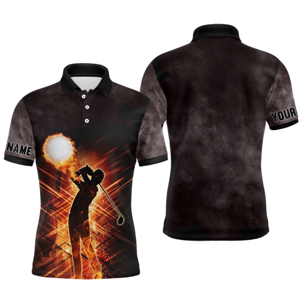 Men's Golf Polo Shirts Custom Name Flame Golf Ball Light Golf Outfits Men, Golf Polo Shirt, Golf Shirts