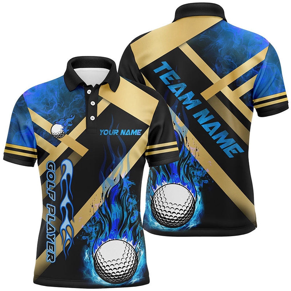 Men's Golf Polo Shirts Custom Blue Flame Golf Ball Fire Golf Apparel For Men, Golf Polo Shirt, Golf Shirts