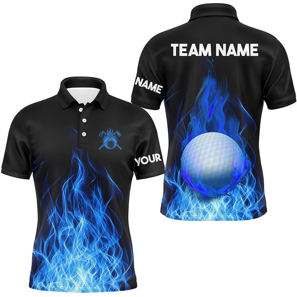 Men's Golf Polo Shirts Custom Golf Ball Fire Flame Golf Outfit For Men, Best Golf Gifts Blue, Golf Polo Shirt, Golf Shirts