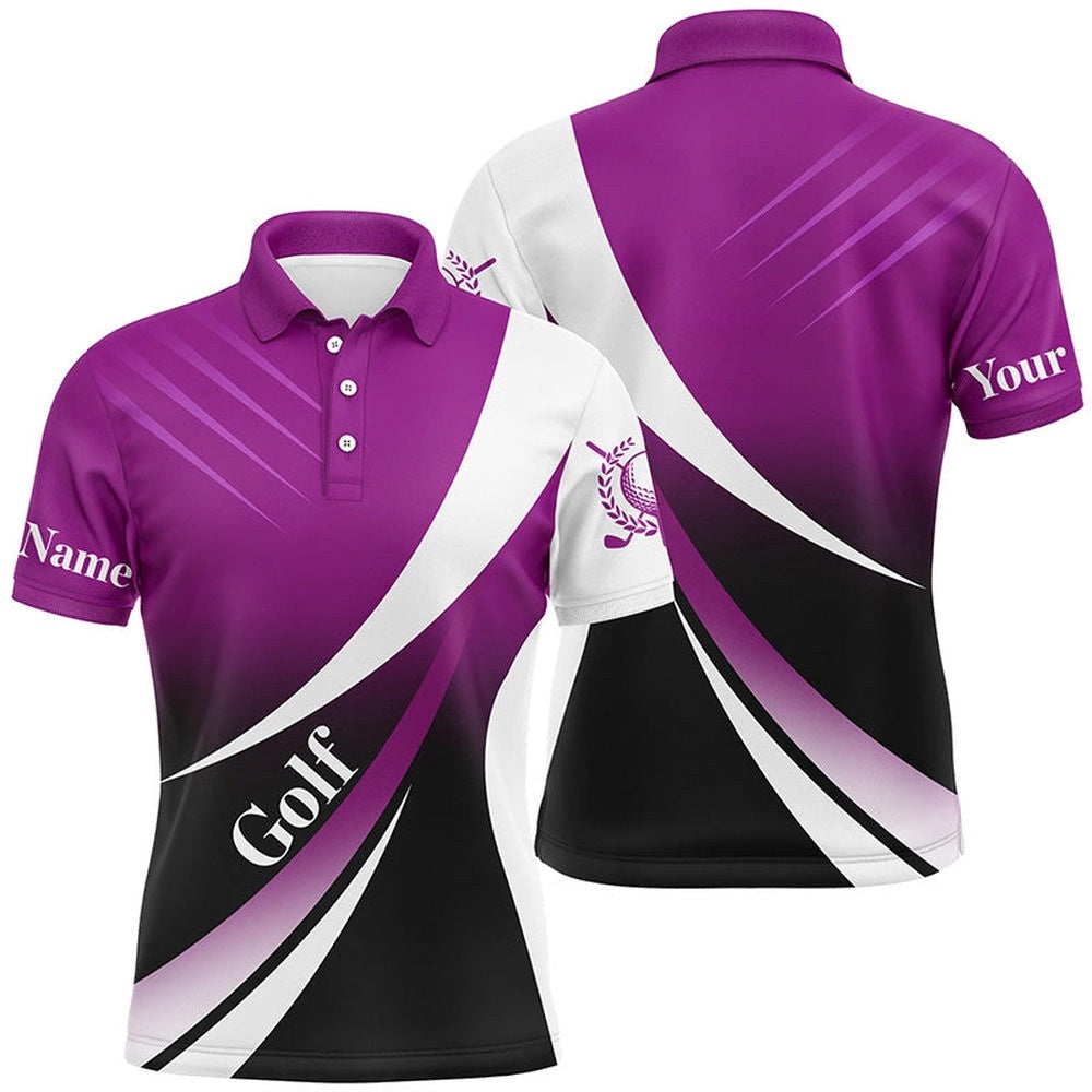 Men's Golf Polo Shirts Custom Name Light Purple And White Golf Shirt, Tournament Golf Tops For Men's, Golf Polo Shirt, Golf Shirts