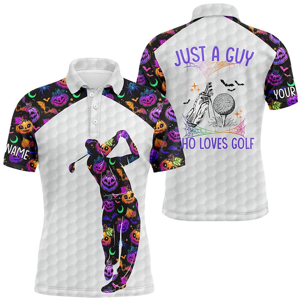 Men's Halloween Golf Shirt, Multicolored Pumpkins And Bats Golf Shirts For Men, Halloween Golf Gifts, Golf Polo Shirt, Golf Shirts