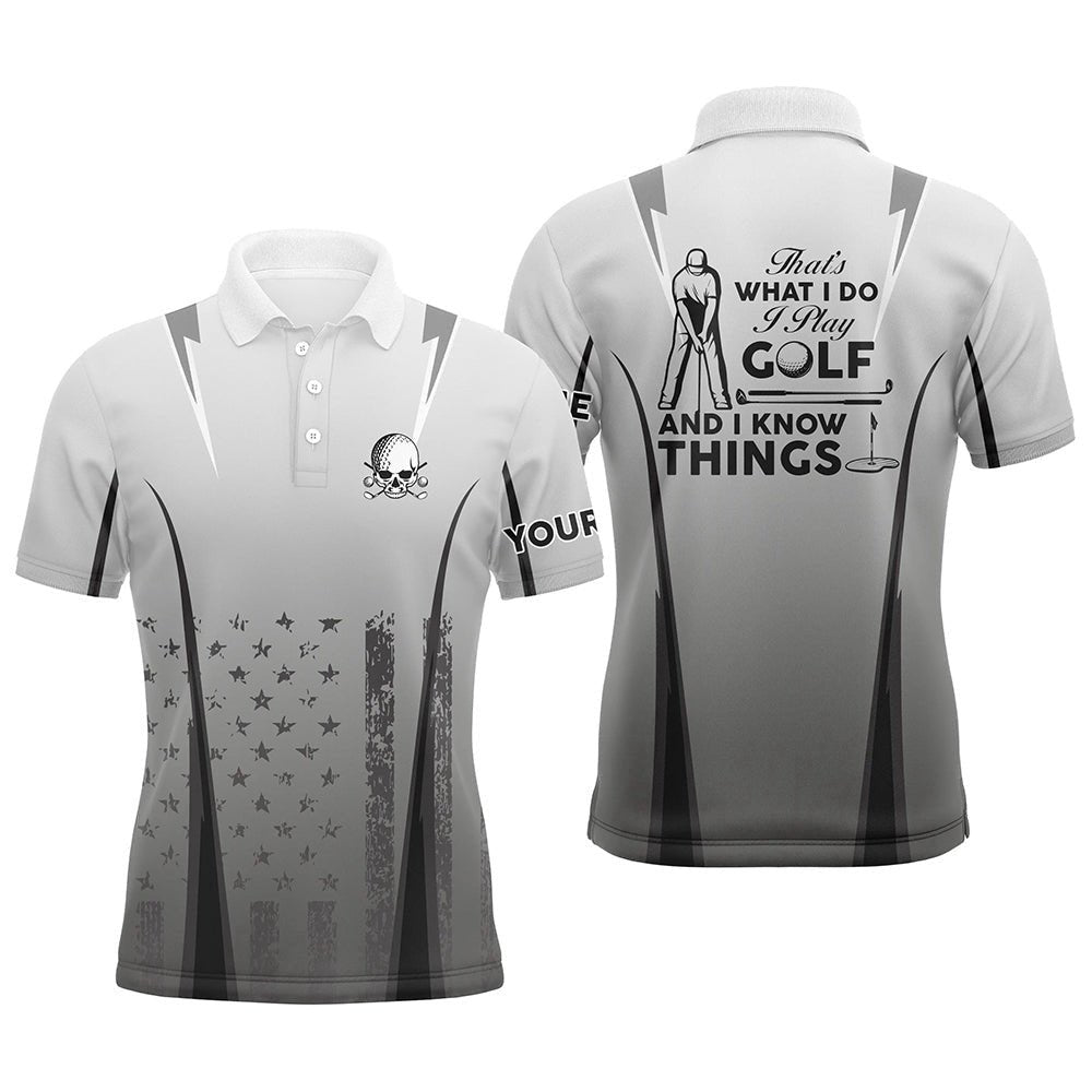 Men's Golf That'S What I Do American Flag Polo Shirts For Men Custom Skull Patriotic Golf Gifts, Golf Polo Shirt, Golf Shirts