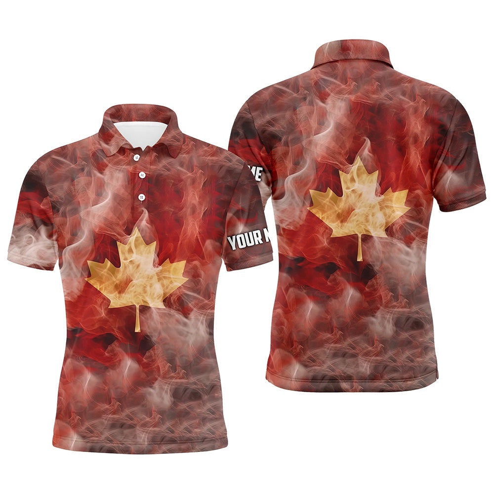 Men's Golf Polo Shirts Custom Smoke Canadian Flag Patriotic Golf Tops For Men's For Men, Golf Polo Shirt, Golf Shirts