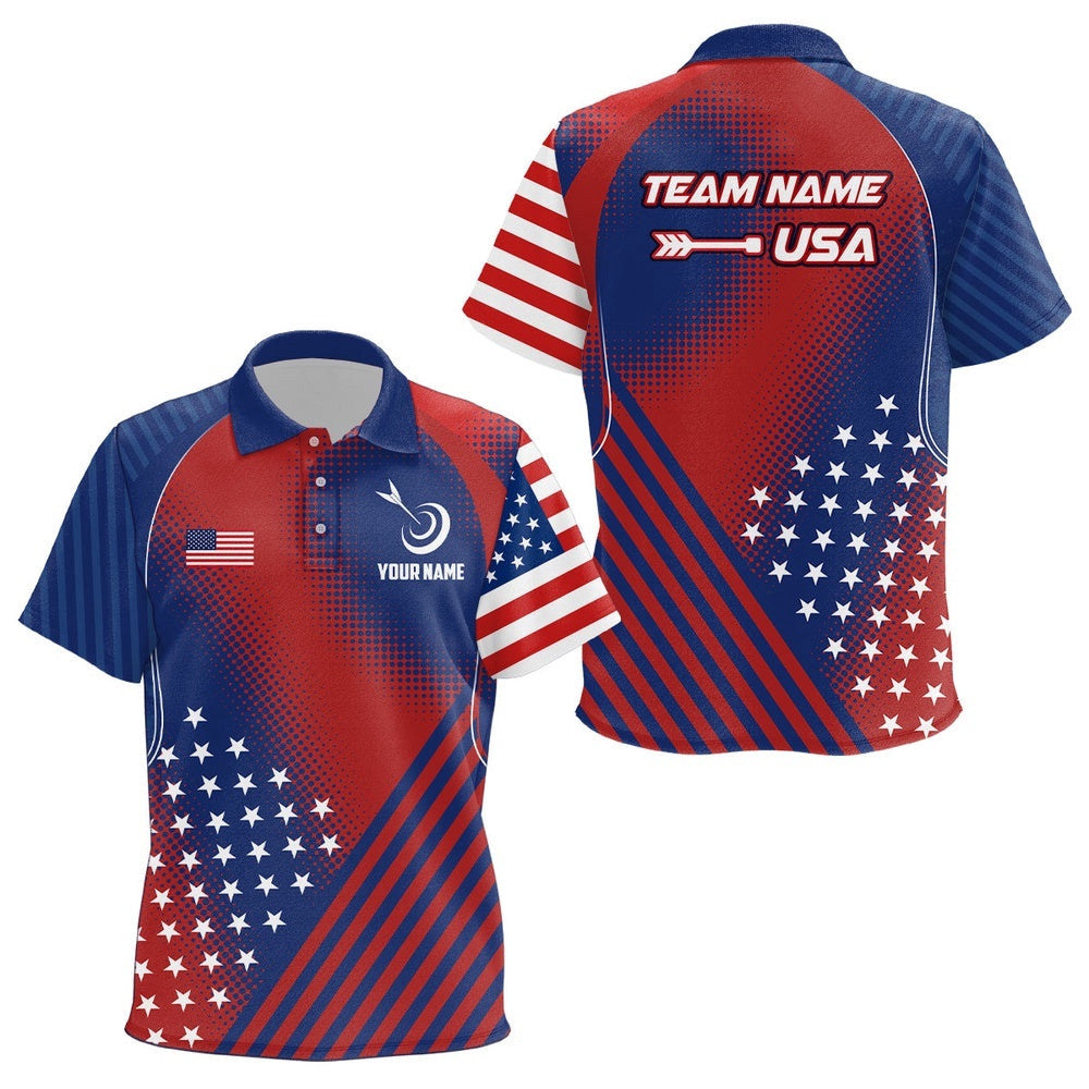Patriotic US Flag Archery Polo Shirts Custom Team Archery Polo Shirts, Custom Archery Team Polo Shirt