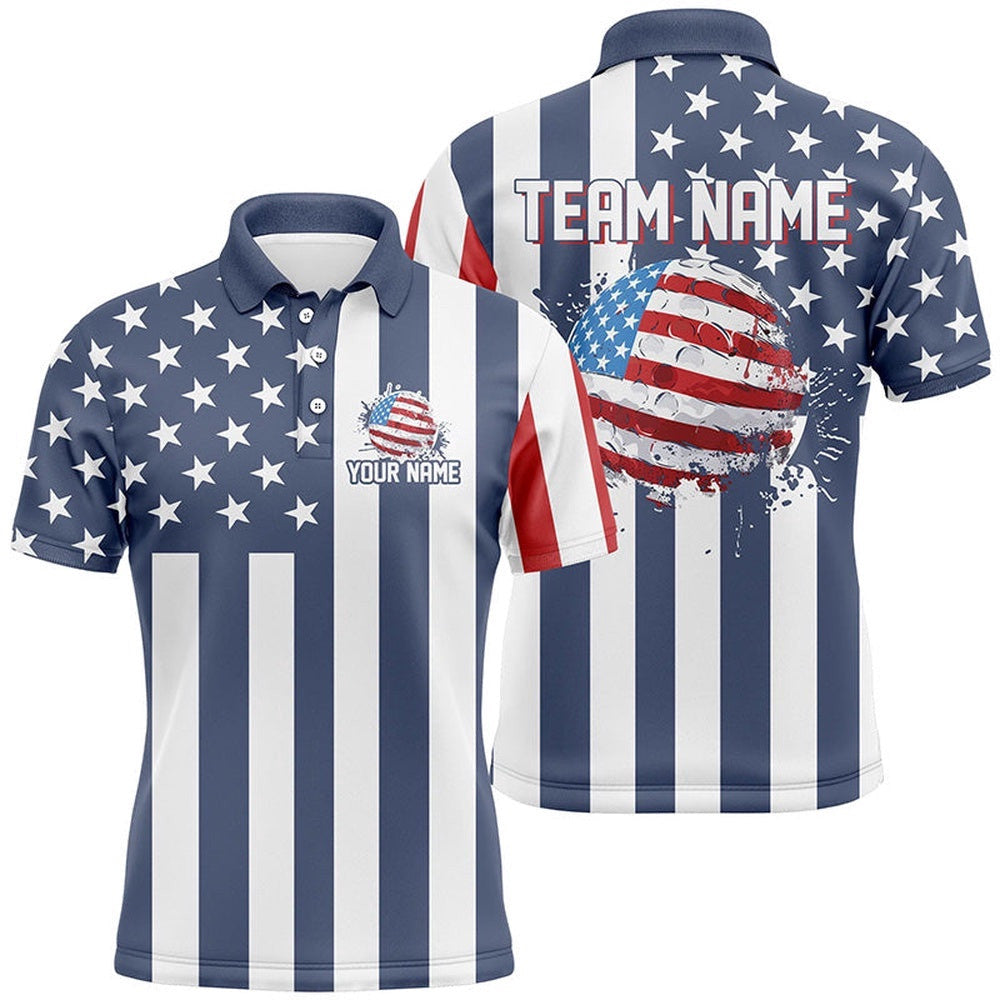 Men's Golf Polo Shirts Custom Red, White And Blue American Flag Men's Golf Tops, Best Golf Gifts, Golf Polo Shirt, Golf Shirts