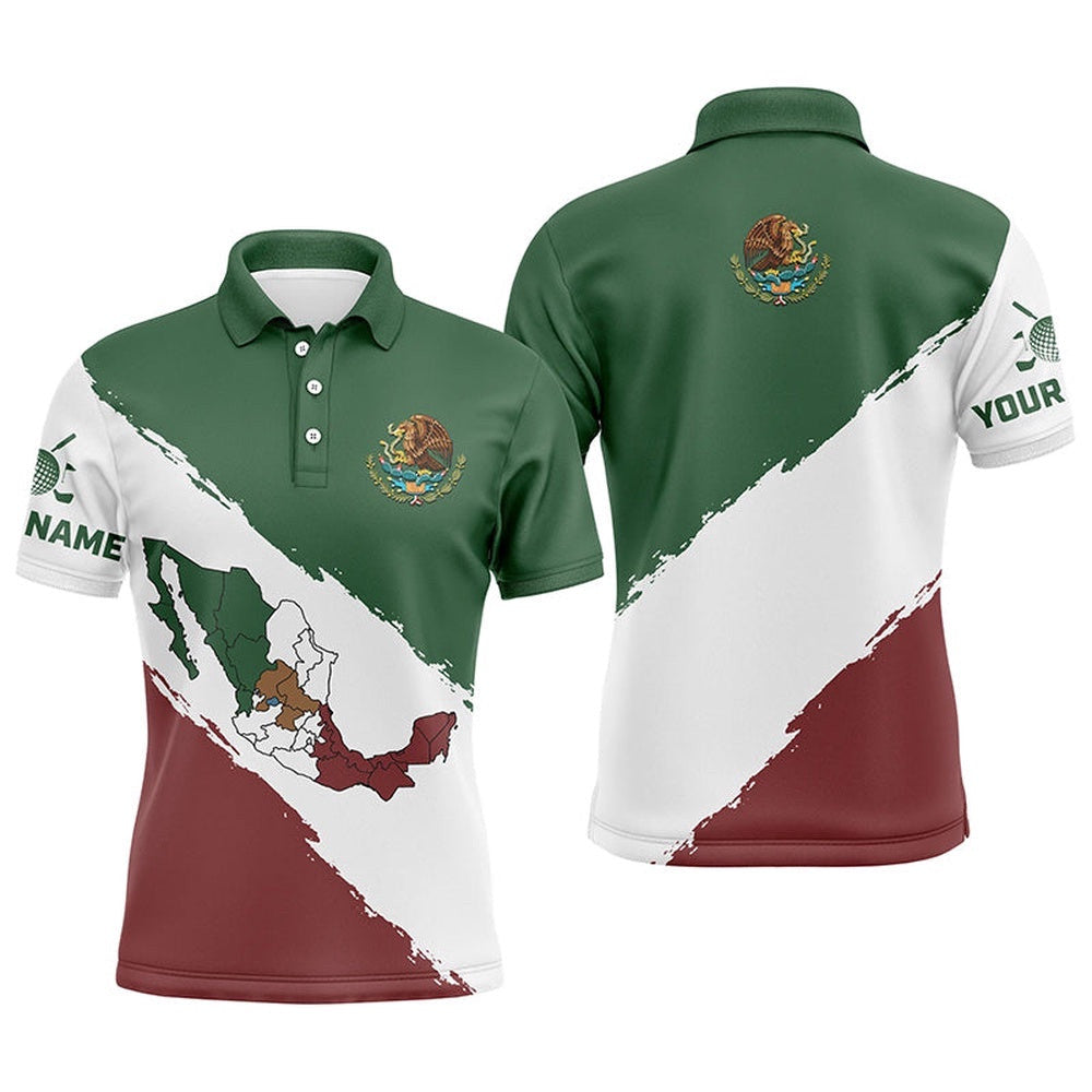 Mexico Map Men's Golf Polo Shirts Patriotic Mexican Flag Golf Shirts For Men Best Golf Gifts, Golf Polo Shirt, Golf Shirts