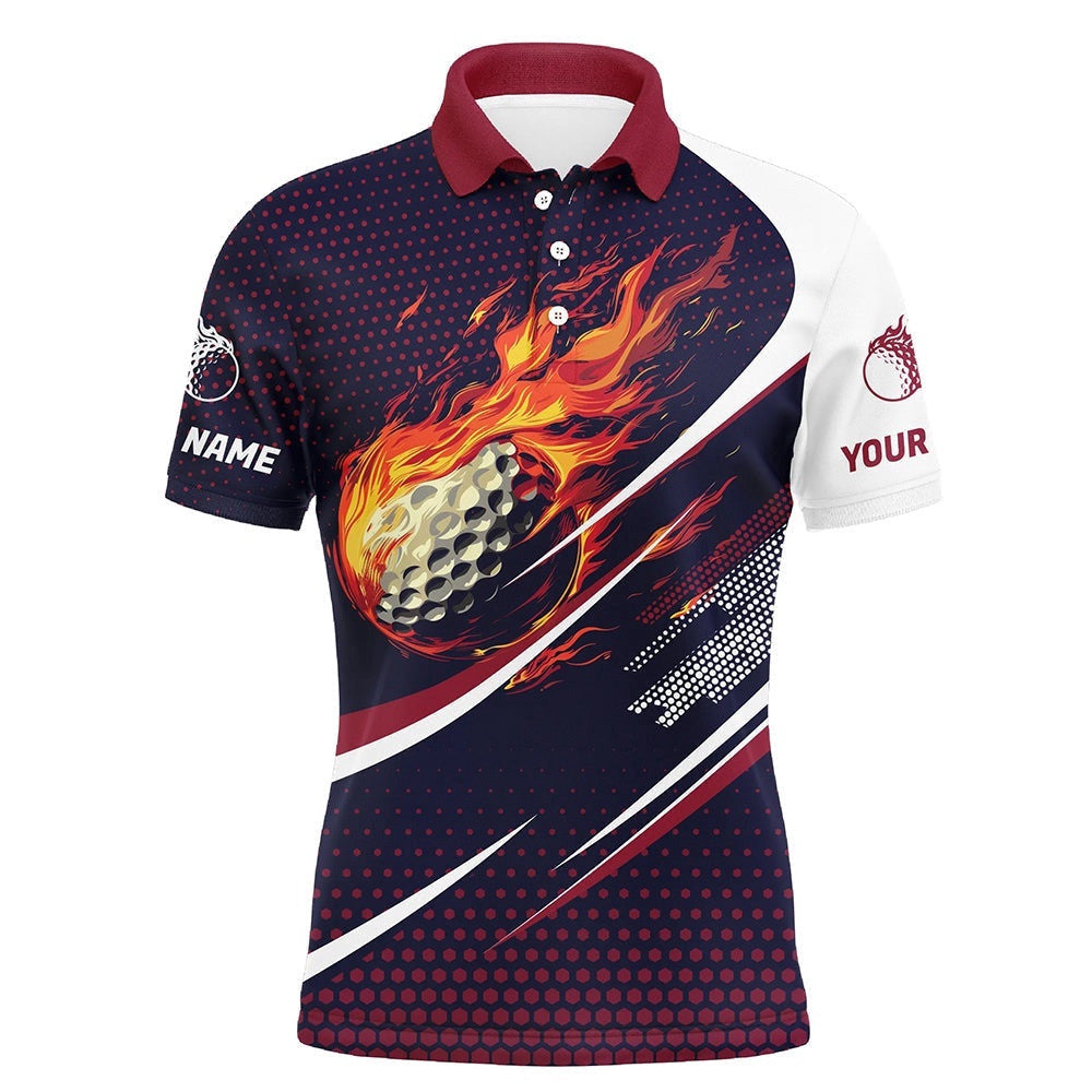 Navy And Pink Pattern Flame Golf Ball Custom Men's Men's Golf Outfits, Golf Polo Shirt, Golf Shirts