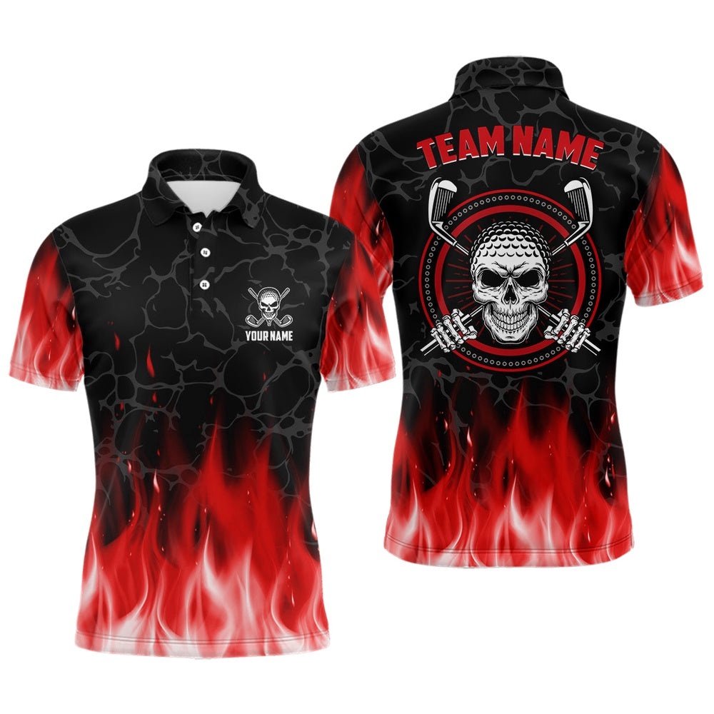 Personalized D All Over Print Skull Men's Golf Polos Red Fire Flame Golf Shirts For Men, Golf Polo Shirt, Golf Shirts