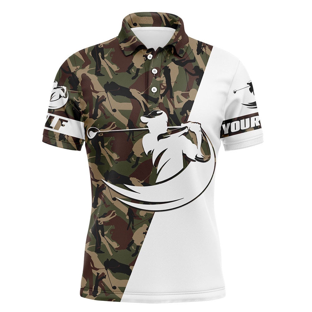 Men's White Golf Polo Custom Name Camo Golf Shirts Best Men's Golf Wear Golfer Gift Ideas, Golf Polo Shirt, Golf Shirts