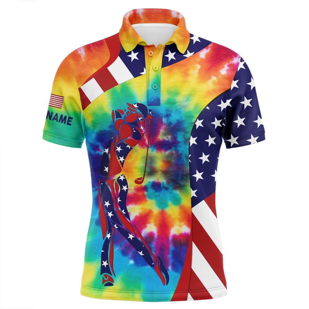 Personalized American Flag Patriot Golf Tie Dye Men's Golf Polo Shirts Custom Golf Gifts For Men, Golf Polo Shirt, Golf Shirts