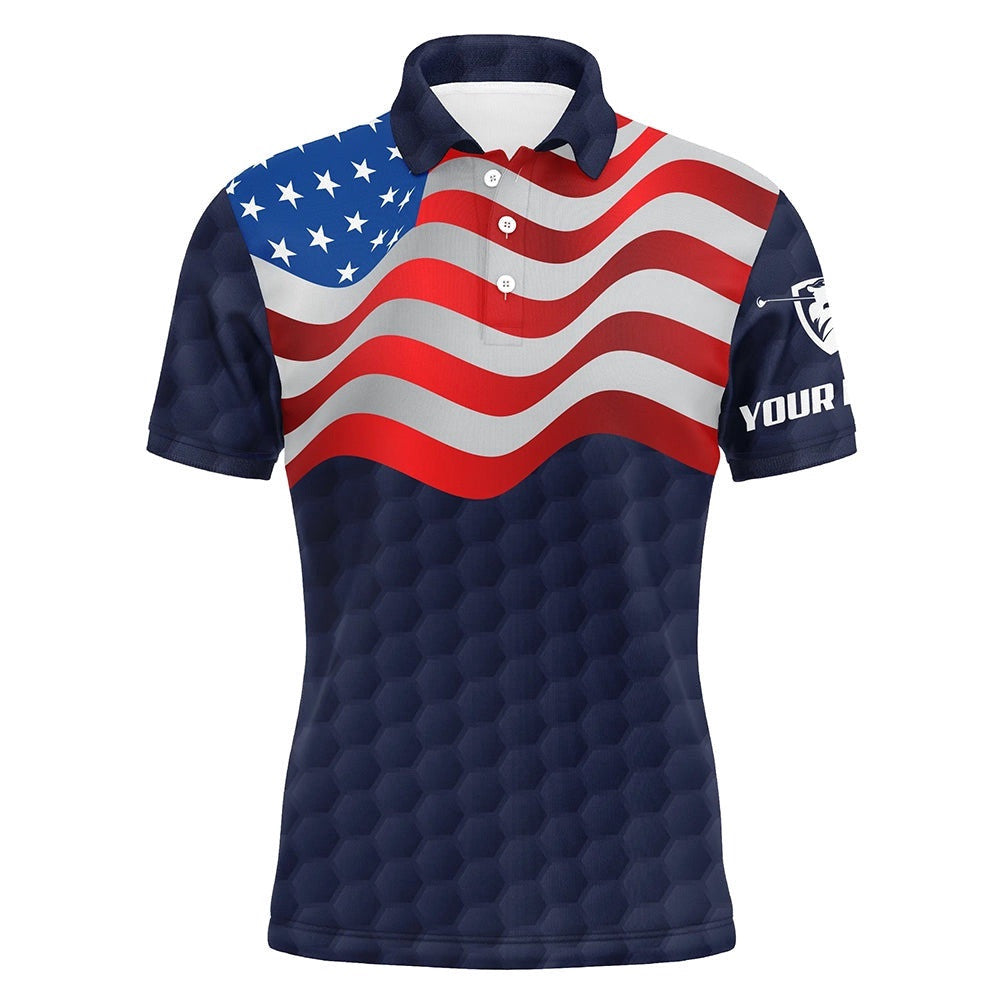 Navy American Flag Men's Golf Polo Shirts Custom Patriotic Golf Shirts For Men Golf Gifts, Golf Polo Shirt, Golf Shirts
