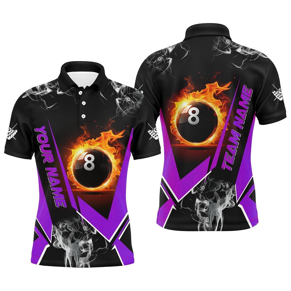 Purple Billiard Polo Flame 8 Ball Pool Custom Billiard Shirts Team League Billiard Uniform, Personalized Billiard Polo Shirt