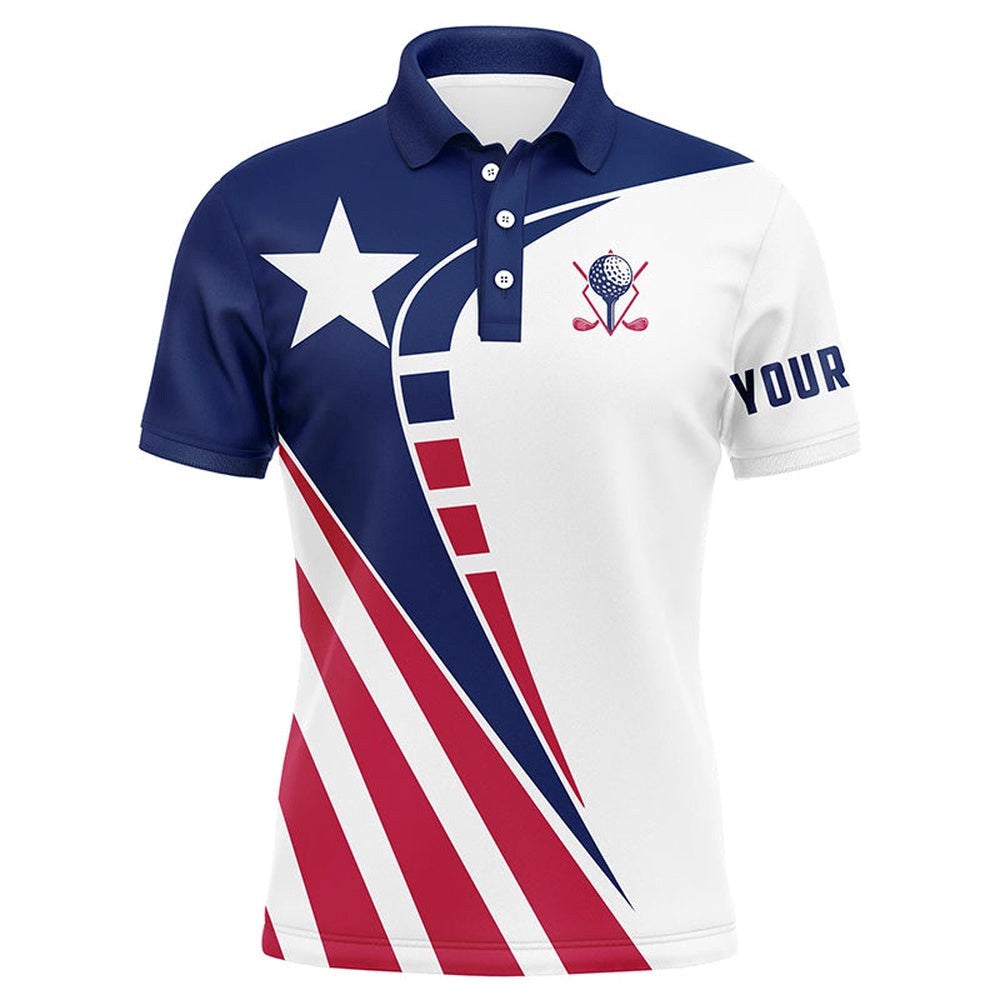 Personalized Red, White And Blue Golf Polos Shirts For Men's Custom Texas Flag Patriot Golf Wears, Golf Polo Shirt, Golf Shirts