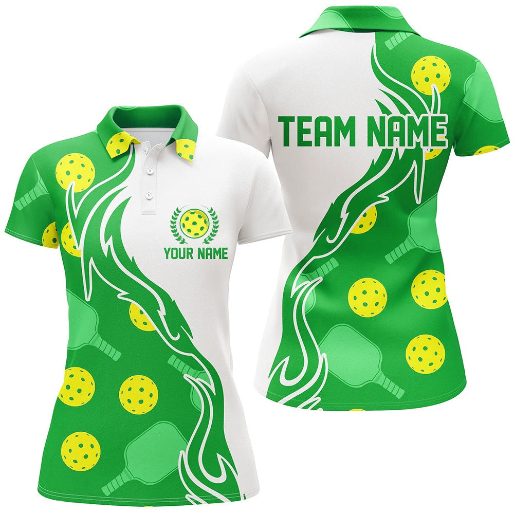 Pickleball Ball And Paddles Custom Pickleball Shirts for ladies, Casual Pickleball Polo Tops Green, Pickleball Polo Shirts
