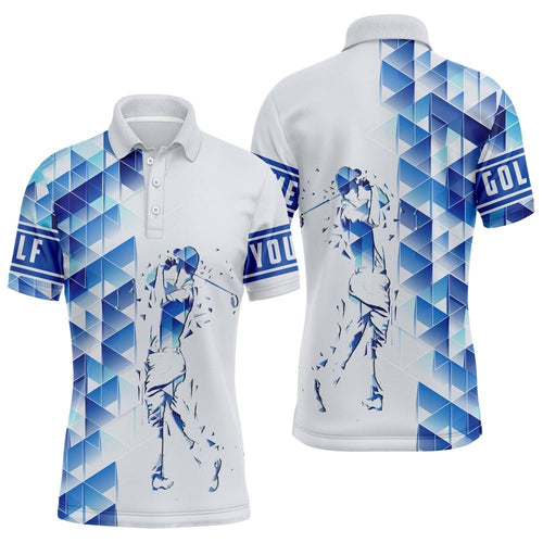 Personalized Blue Camo Golf Polo Shirts For Men Cool Long Sleeve Golf Shirts, Golf Polo Shirt, Golf Shirts