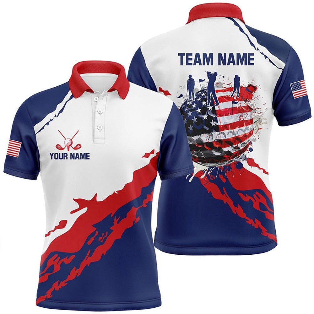 Red, White And Blue Men's Golf Polo Shirts Custom American Flag Patriotic Golf Clothing For Men, Golf Polo Shirt, Golf Shirts