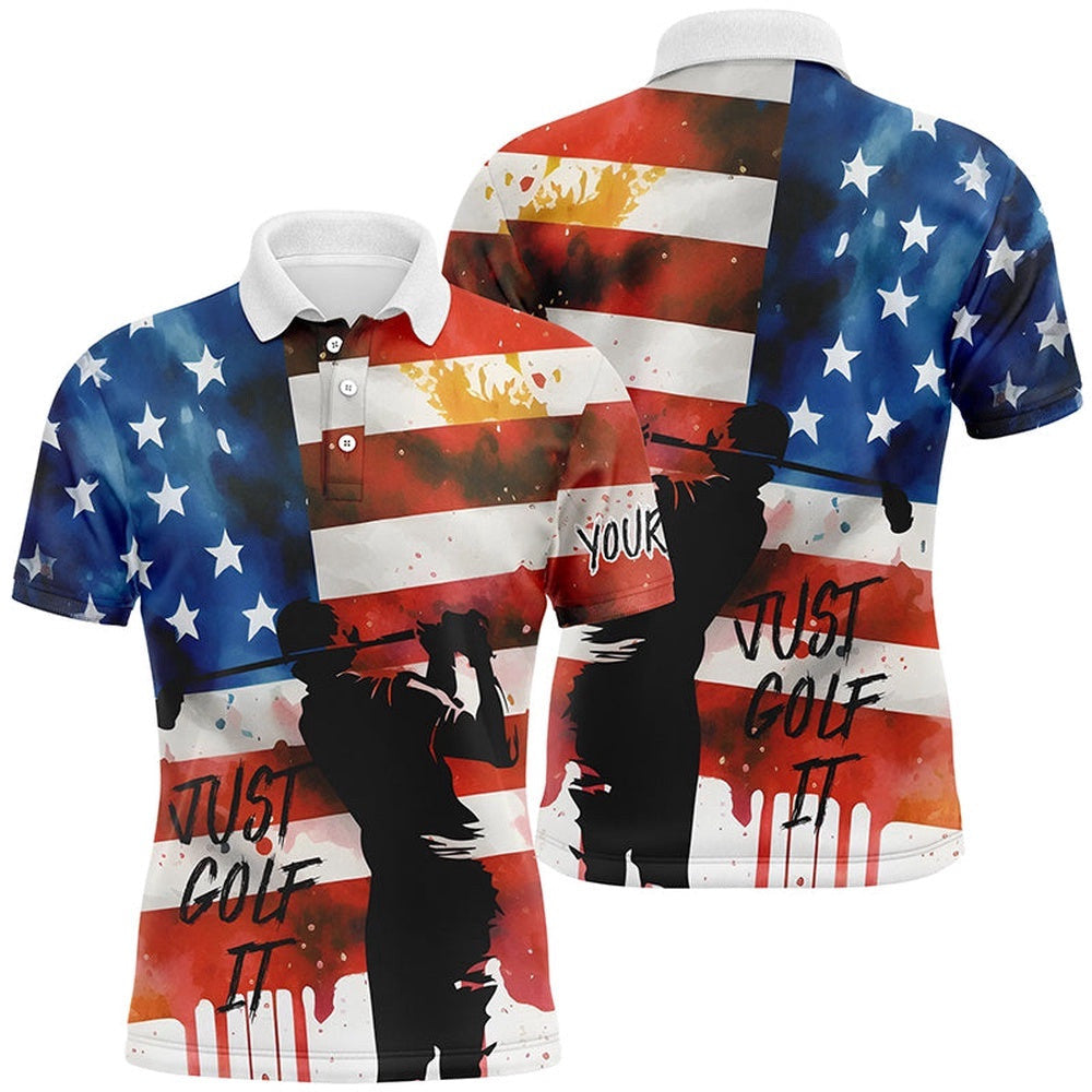 Watercolor American Flag Just Golf It Men's Customized Golf Shirts For Men's, Golf Polo Shirt, Golf Shirts