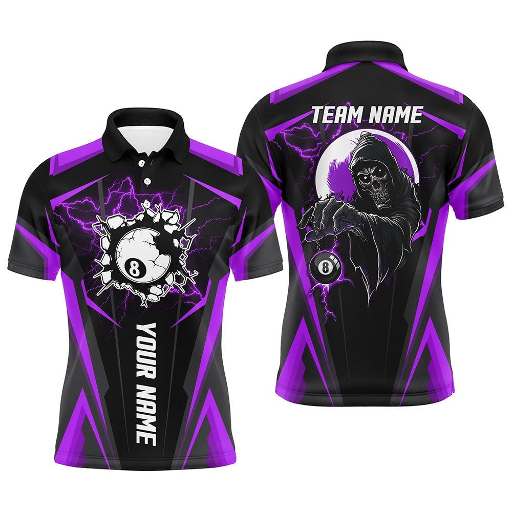Purple Billiard Grim Reaper Polo Shirts Custom Team League Billiard Polo Shirts, Personalized Billiard Polo Shirt