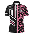 Pink Ribbon Pattern American Flag Men Golf Polo Shirts Custom Breast Cancer Awareness Golf Shirts, Golf Polo Shirt, Golf Shirts