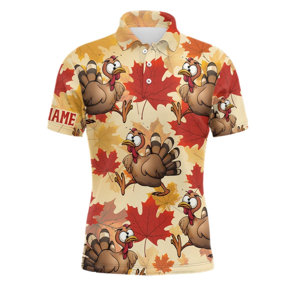 Turkey Thanksgiving Men's Golf Polo Shirt Fall Maple Leaves Custom Golf Shirts For Men Golf Gifts, Golf Polo Shirt, Golf Shirts