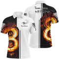 White Funny Pool Player 3D Fire 8 Ball Billiard Shirts, Personalized Billiard Polo Shirt