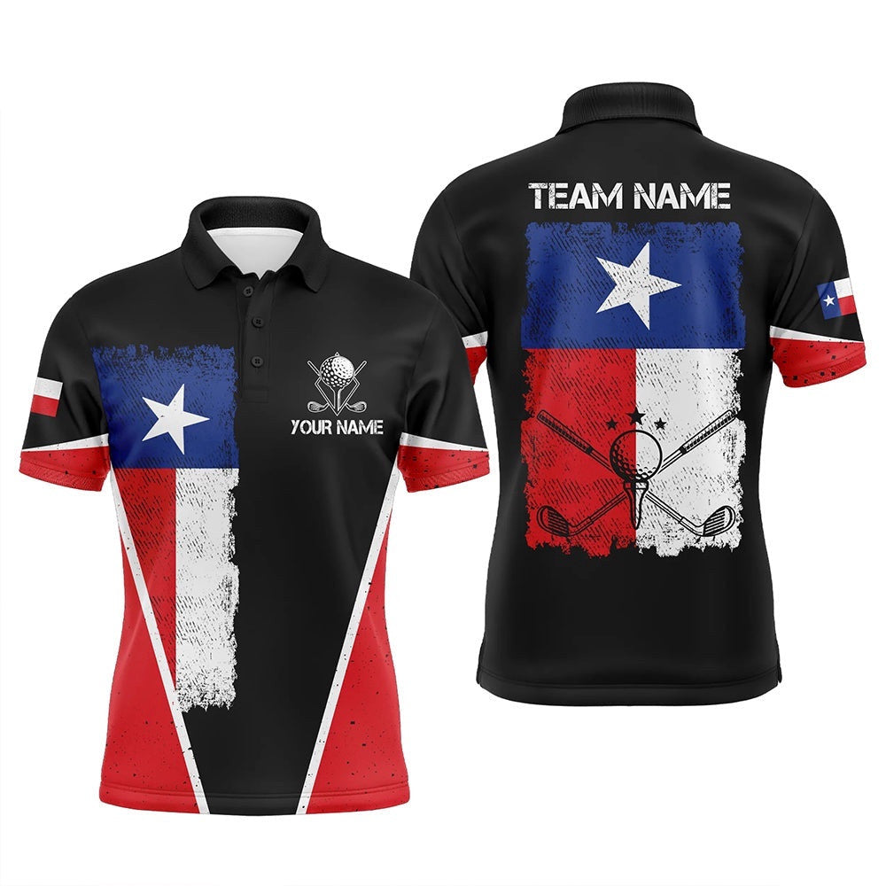 Texas Flag Black Men's Custom Patriotic Golf Shirts For Men, Vintage Golf Gifts, Golf Polo Shirt, Golf Shirts