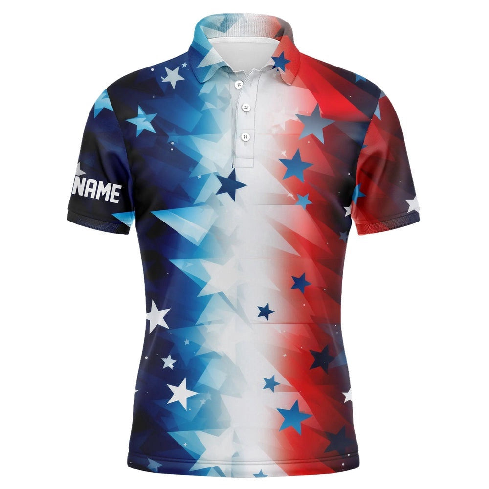 Red, White And Blue Stars Pattern Men's Golf Polo Shirts Custom Men's Golf Attire, Best Golf Gifts, Golf Polo Shirt, Golf Shirts