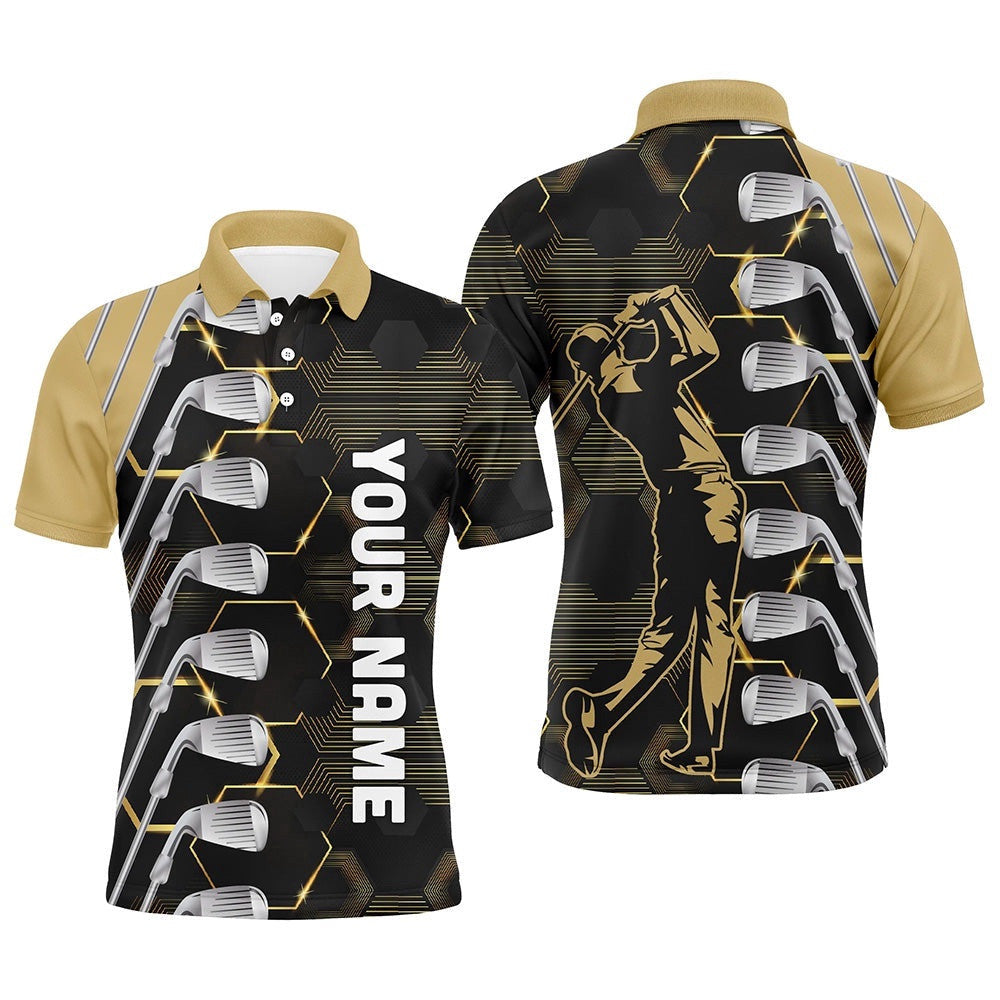 Yellow And Black Golf Clubs Men's Golf Polo Shirts Custom Name Golf Outfit Men, Golf Polo Shirt, Golf Shirts