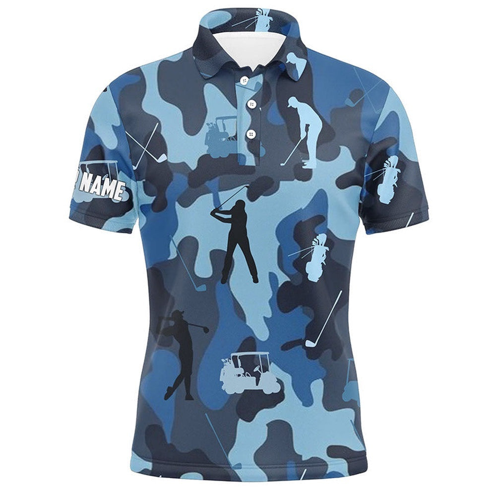 Pesonalized Blue Camo Short Sleeve, Long Sleeve Golf Polo Shirts For Men's Custom Name Golf Tops Men's, Golf Polo Shirt, Golf Shirts